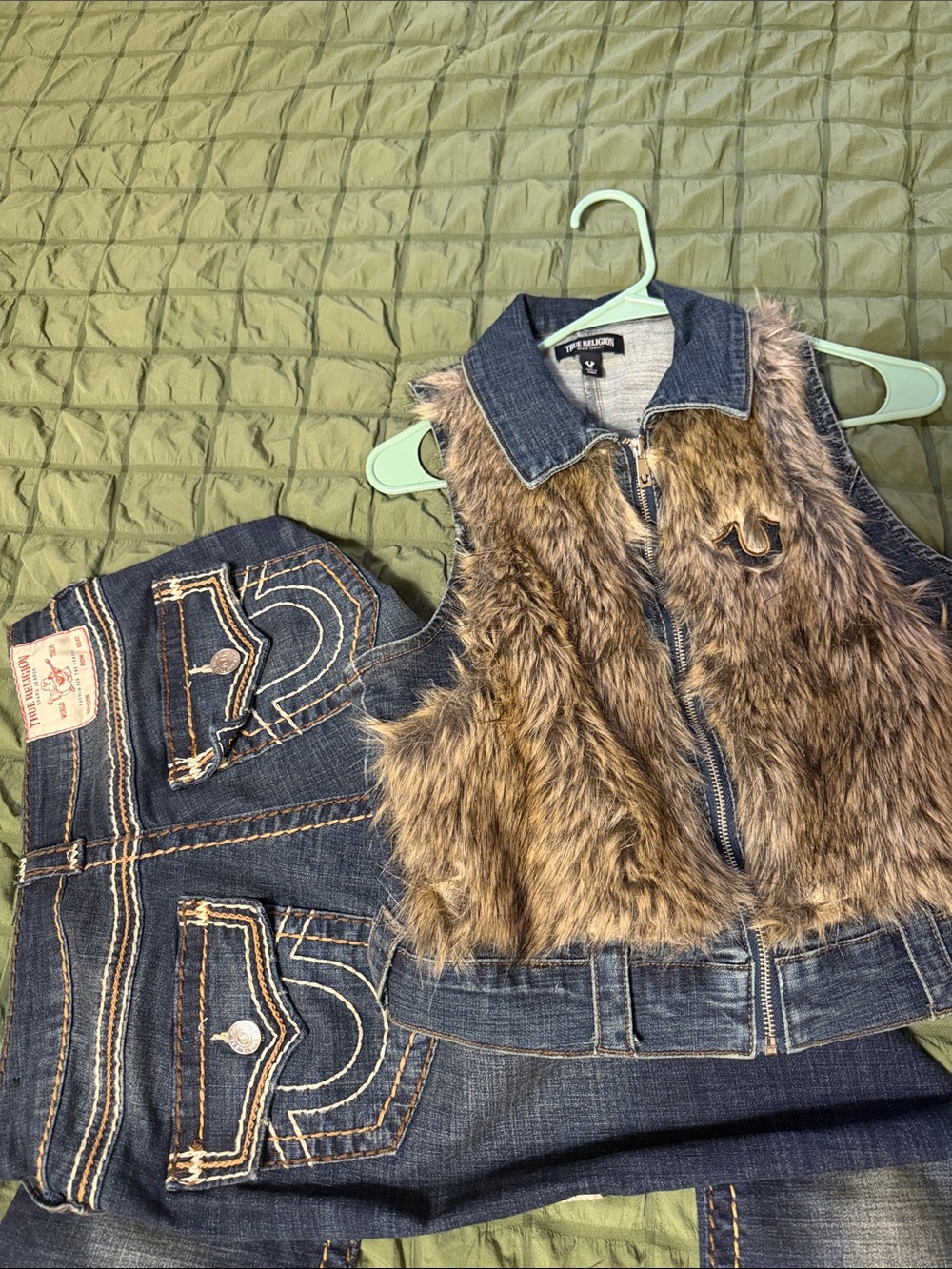 True Religion denim vest with denim jeans